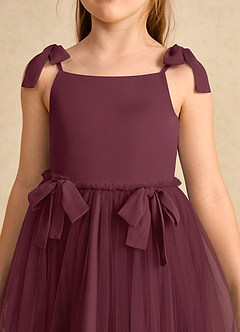 Azazie Jaci Jurken voor bloemenmeisjes A-Lijn Jurk van Chiffon Spaghetti Bandje Cabernet image7