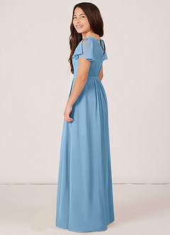 Azazie Peony Junior Robe Trapèze en Mousseline de soie Plissée Acier Bleuté image5