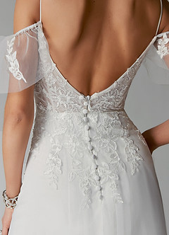 Azazie Iva Wedding Dresses A-Line V-Neck Sequins Tulle Chapel Train Dress image7