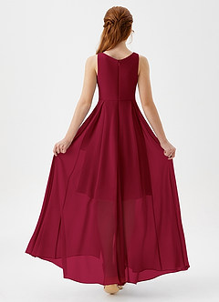 Azazie Lizette Junior Burgundy A-Line Pleated Chiffon Dress image5
