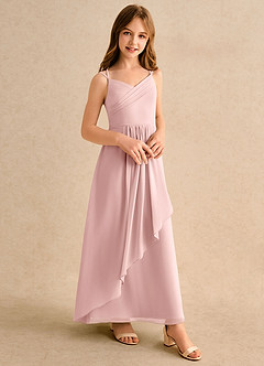Azazie Zaida Girls Formal Flower Girl Dresses Powder Pink A-Line Pleated Chiffon Dress image5