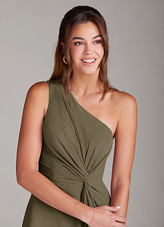 Azazie Brooke Bridesmaid Dresses Willow Green A-Line One Shoulder Chiffon Dress image6