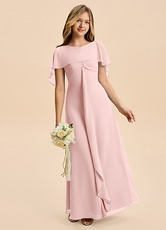 Azazie Selena Junior Powder Pink A-Line Ruched Chiffon Dress image3