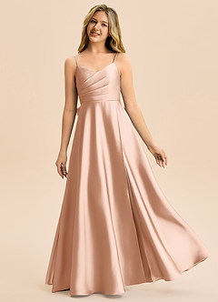 Azazie Rumi Junior Abito A-Line in Raso Elasticizzato Plissettato Oro Rosa image1