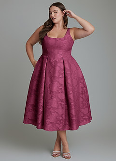 Azazie Amalie Bridesmaid Dresses Mulberry A-Line Pleated Floral Burnout Dress image12