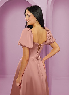 Barbie ♥ Azazie Robes de demoiselle d'honneur Robe Trapèze en Satin extensible Rayé Rosette image6