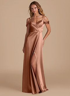 Azazie Ocean Vestidos de damas de honor Vestido de Bronceador de Satén Metálico de Corte en A con Vestidos sin tirantes image3