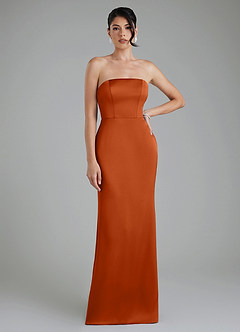 Azazie Tyler Bridesmaid Dresses Burnt Orange Sheath Strapless Stretch Satin Convertible Dress image5