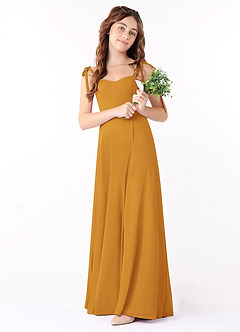 Azazie Rosey Junior Butterscotch A-Line Sweetheart Neckline Chiffon Dress image2
