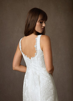 Azazie Janet Wedding Dresses Diamond White A-Line Square Neckline Floral Jacquard Dress image9