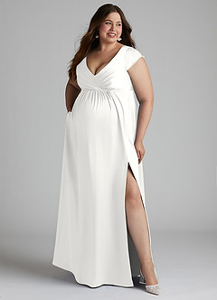 Azazie Allessia Maternity Bridesmaid Dresses A-Line Pleated Stretch Satin Floor-Length Dress image10