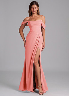 Azazie Johana Jurken voor bruidsmeisjes Converteerbaar Jurk van Chiffon met Zeemeermin Off the Shoulder Koraal image4