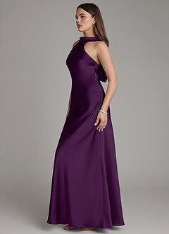 Azazie Dimitra 신부 들러리 드레스 A라인 주름진 스트레치 새틴 바닥 길이 드레스 image5