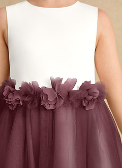 Azazie Louisa Flower Girl Dresses Ivory Sangria A-Line Sleeveless Tulle Dress image6
