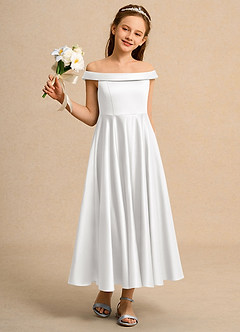 Azazie Teeny Girls Formal Vente Finale Robe Trapèze en Mat Satiné Plissée Blanc image5