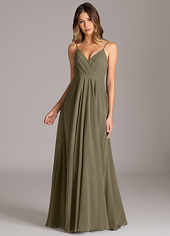 Azazie Amani Brautjungfernkleider A-Linie Plissee Chiffon Kleid Weidengrün image4