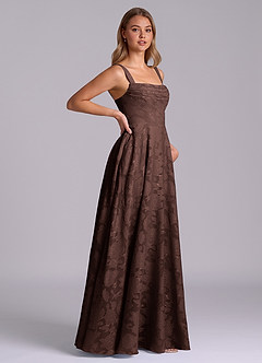 Azazie Shaude Jurken voor bruidsmeisjes Jurk van Bloemen Burn-out met A-Lijn Geplooid Ganache image7