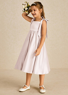 Azazie Chelsie Blumenmädchenkleider A-Linie Schleifen Matte Satin Kleid Blassrosa image4