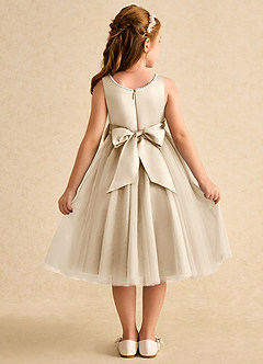 Azazie Twinsie Flower Girl Dresses Champagne A-Line Bow Tulle Dress image2
