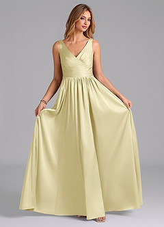 Azazie Keyla Final Sale Lemon Sorbet A-Line Pleated Stretch Satin Dress image4