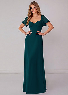 Azazie Fatima Bridesmaid Dresses Pine A-Line with Pockets Chiffon Dress image2