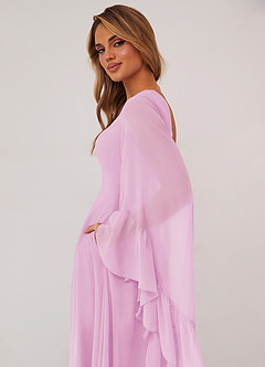 Barbie ♥ Azazie Brudtärnklänningar Klänning av A-Line i Chiffong Långärmad Godisrosa image6