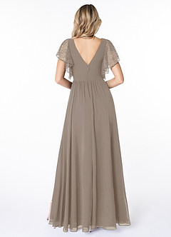 Azazie Zella Bridesmaid Dresses Taupe A-Line Lace Chiffon Dress image2