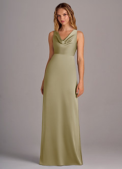 Azazie Wrenlee Bridesmaid Dresses Moss Green A-Line Stretch Satin Dress image4