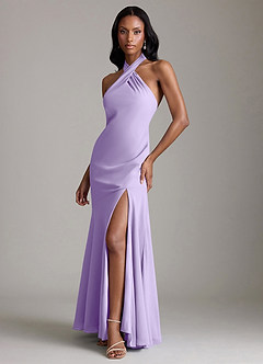 Azazie Lorena Vestidos de damas de honor Vestido de Lila de Gasa de Corte Sirena con Plisado image4