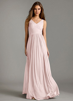 Azazie Keyla Bridesmaid Dresses Blushing Pink A-Line Pleated Mesh Dress image5