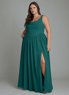 Azazie Novi Brautjungfernkleider A-Linie Plissee Chiffon Kleid Pfau image7