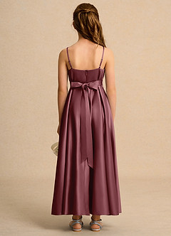 Azazie Pebbles Junior Formal Flower Girl Dresses Desert Rose A-Line Pleated Matte Satin Dress image3