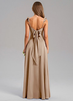 Azazie Everett Bridesmaid Dresses Taupe A-Line Stretch Satin Dress image2