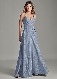 Azazie Amani 신부 들러리 드레스 A라인 주름진 플로럴 번아웃 바닥 길이 드레스 image1