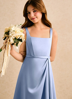 Azazie Emiko Girls Formal Flower Girl Dresses Ice A-Line Pleated Matte Satin Dress image5