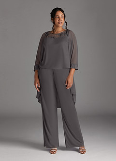 Azazie Frances Mother of the Bride Dresses Steel Grey Jumpsuit/Pantsuit Scoop Mesh Dress image11