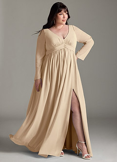 Azazie Teton Vestidos de dama de honra para maternidade Vestir Linha A Manga comprida Comprimento do chão Chiffon image11