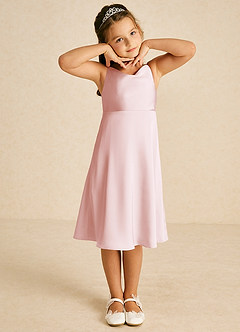 Azazie Zuzu Flower Girl Dresses Blushing Pink A-Line Spaghetti Strap Stretch Satin Dress image1