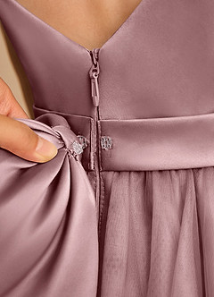 Azazie Patootie vestidos de niña de las flores Vestido de Rosa Polvorienta de Tul de Corte En A con Tirante Espagueti image7