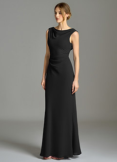 Azazie Kieryn Probar vestidos en casa Vestido de Negro de Gasa de Corte Sirena con Plisado image3