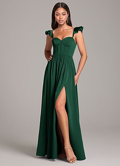 Azazie Denisse Bridesmaid Dresses Dark Green A-Line Ruched Stretch Satin Dress image5