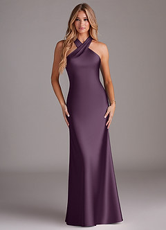 Azazie Doretta Bridesmaid Dresses Plum Mermaid Pleated Stretch Satin Dress image1