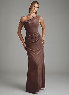 Azazie Emerson Bridesmaid Dresses Ganache A-Line Off the Shoulder Velvet Dress image4