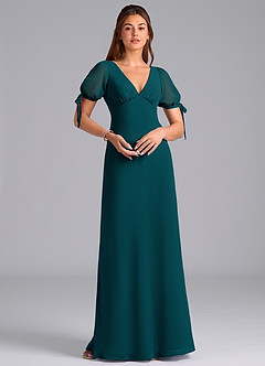 Azazie Pheby Bridesmaid Dresses Pine A-Line Pleated Chiffon Dress image3