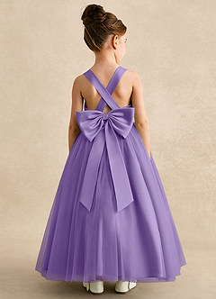 Azazie Peanut Robe Demoiselle D'honneur Fillette Robe Trapèze en Tulle Bretelle Tahiti image1