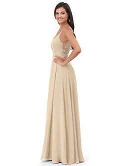 Azazie Lennon Bridesmaid Dresses Champagne A-Line Lace Chiffon Dress image3