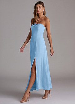 Azazie Wren Vestidos de madrinha de casamento Vestido Pó Azul de Chiffon de Linha A com Sem alças image3