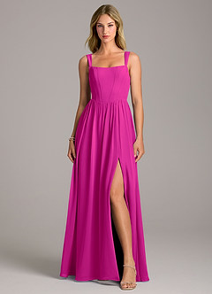 Azazie Rosaline Bridesmaid Dresses Fuchsia A-Line Side Slit Chiffon Dress image4