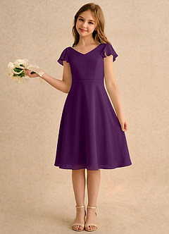 Azazie Narin Girls Formal Abiti da Ragazza di Fiori Abito A-Line in Chiffon Con Maniche Uva image1