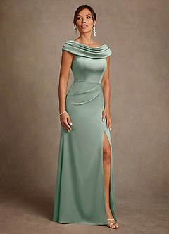 Azazie Irvine Mother of the Bride Dresses Agave A-Line Pleated Stretch Satin Dress image4